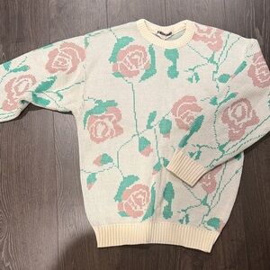 Vintage 1946 Cream and Pink Floral Sweater